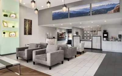 Lobby and coworking lounge at Garner By IHG.