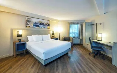 Bright and spacious day use room with work desk, sofa and private bathroom at Comfort Inn Moncton Magnetic Hill.