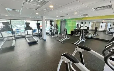 Fully equipped fitness center at Holiday Inn Toronto Airport East.