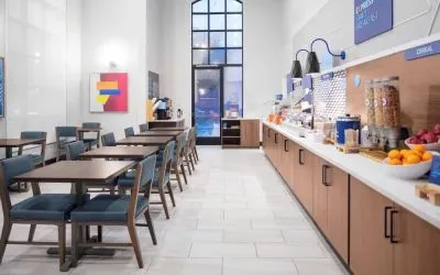 Dining area perfect for coworking at Holiday Inn Express & Suites Hermosa Beach.