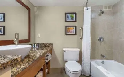Guest bathroom with shower and tub at Comfort Inn & Suites Glen Mills – Concordville.