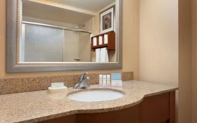Guest bathroom at Hampton Inn New York - LaGuardia Airport.