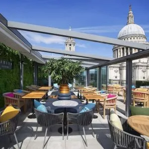 Rooftop terrace at Leonardo Royal St Paul's Hotel.