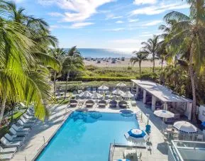 Refreshing outdoor pool and the view of Miami beach at The Sagamore Hotel South Beach.