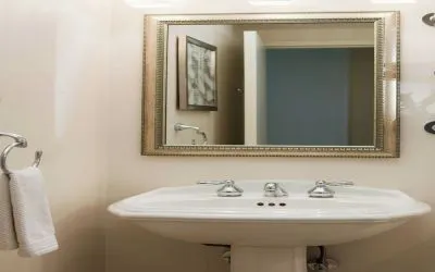 Guest bathroom with shower at Renaissance Newark Airport Hotel.