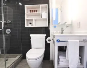 Guest bathroom with shower at Edge Hotel NYC.