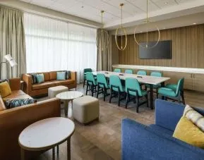 Lobby and coworking lounge at Hilton Garden Inn Sunnyvale.