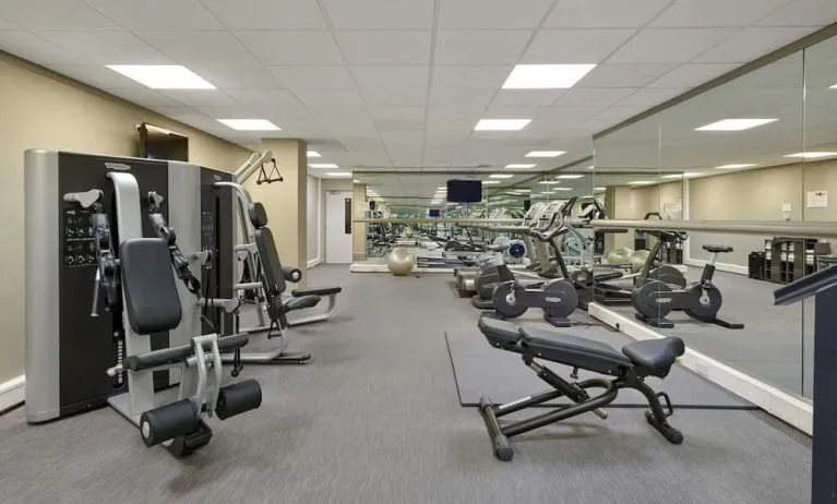 Fully equipped fitness center at Hyatt Place London Heathrow Airport.
