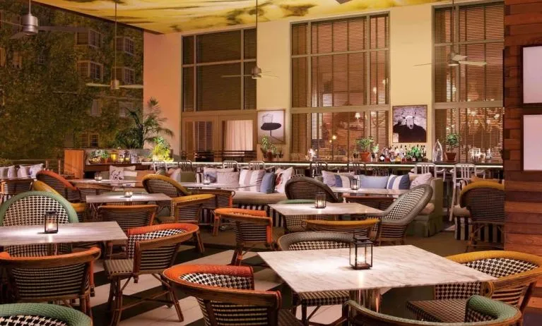 Dining area perfect for coworking at SLS South Beach. 