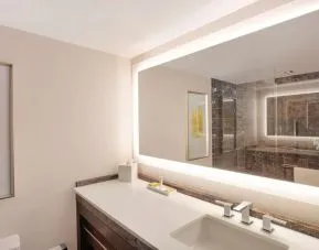Guest bathroom with shower at Hilton McLean Tysons Corner.