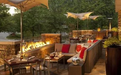 Terrace with fire pit at Hilton McLean Tysons Corner.