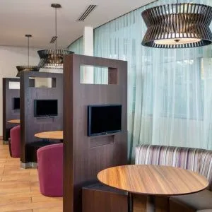 Media pods perfect for coworking at Courtyard By Marriott Santa Ana Orange County.