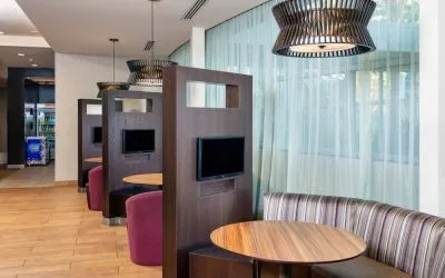 Media pods perfect for coworking at Courtyard By Marriott Santa Ana Orange County.