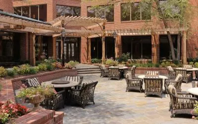 Picnic area perfect for coworking at DoubleTree Suites By Hilton Hotel Charlotte - SouthPark.