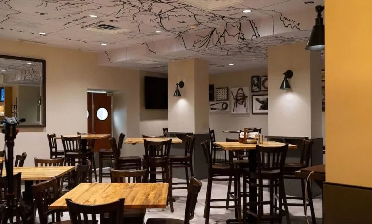 Dining area perfect for coworking at Embassy Suites By Hilton Fort Worth Downtown.
