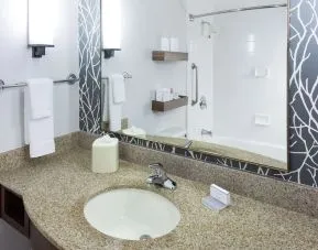 Guest bathroom with shower and tub at Hilton Garden Inn Sacramento/South Natomas.