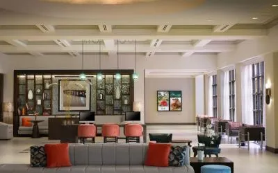 Lobby and coworking lounge at Marriott Boca Raton.