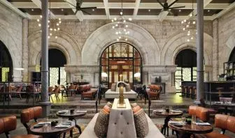 Dining area perfect for coworking at Union Station Hotel Nashville.