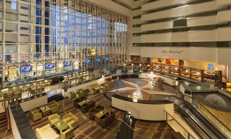 Lobby and coworking lounge at Hyatt Regency Dallas.
