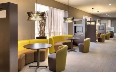 Media pods perfect for coworking at Courtyard By Marriott Charlotte Airport/Billy Graham Parkway.