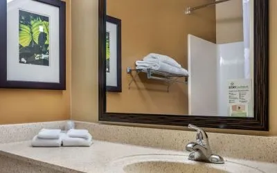 Guest bathroom at Extended Stay America.