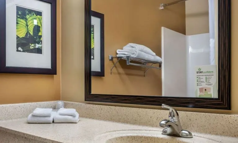 Guest bathroom at Extended Stay America.