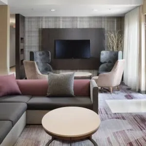 Lobby and coworking lounge at Courtyard By Marriott Dallas DFW Airport North/Irving.