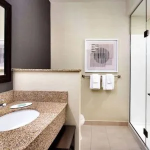 Guest bathroom with shower at Courtyard By Marriott Houston NASA/Clear Lake.