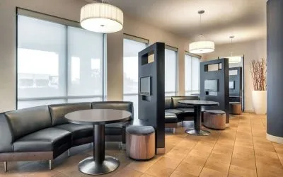 Media pods perfect for coworking at Courtyard By Marriott Houston NASA/Clear Lake.