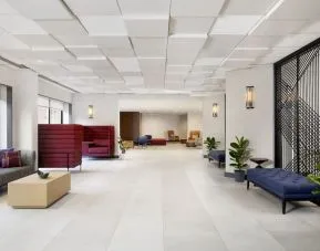 Lobby and coworking lounge at Hyatt Regency Boston/Cambridge.