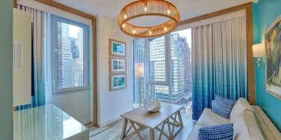 Day use room with lounge area at Margaritaville Resort Times Square.