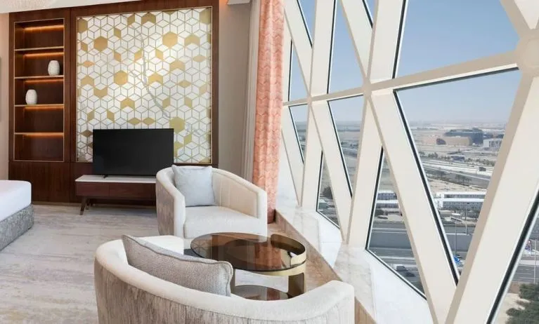 Coworking and lobby seating at Velero Hotel Doha Lusail.