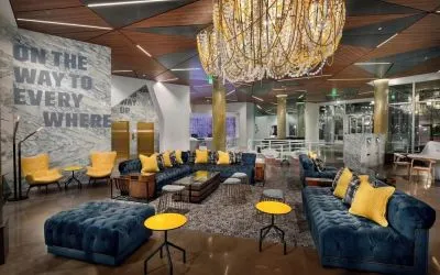 Lobby and coworking lounge at The Envoy Hotel, Autograph Collection.