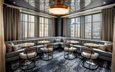 Dining area perfect for coworking at Rand Tower Hotel, Minneapolis, A Marriott Tribute Portfolio Hotel.