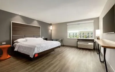Spacious delux king bed with work desk at Tru By Hilton Wichita Northeast.