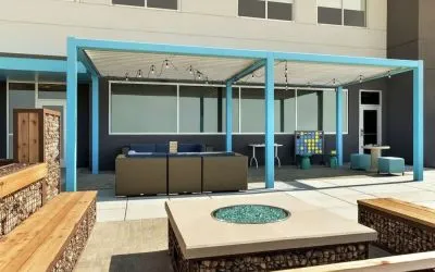 Comfortable patio perfect for coworking at Tru By Hilton Wichita Northeast.
