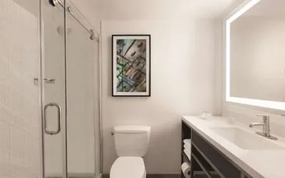 Private guest bathroom at Hilton Garden Inn Washington DC Downtown.