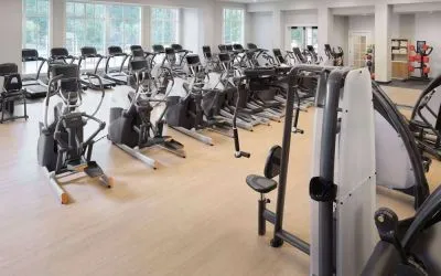 Well-equipped fitness center at Embassy Suites By Hilton Myrtle Beach Oceanfront Resort.