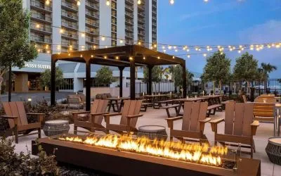 Firepit in courtyard of Embassy Suites By Hilton Myrtle Beach Oceanfront Resort.