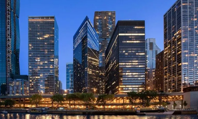 City at night at Swissotel Chicago.