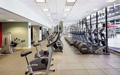 Well-equipped fitness center at Hilton Atlanta.