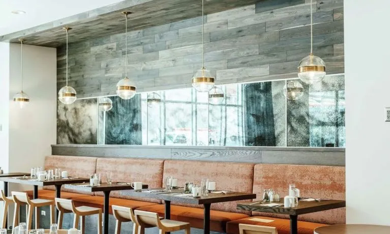 Dining area perfect for coworking at Hilton Garden Inn Denver Union Station.