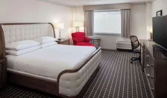 Day use room with work desk and natural light at Hilton Chicago-Northbrook.