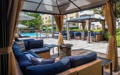 Pool cabanas at DoubleTree By Hilton Sonoma Wine Country.