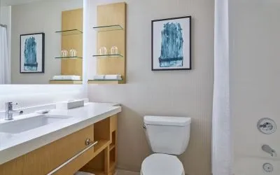 Guest bathroom at Delta Hotels By Marriott Little Rock West.