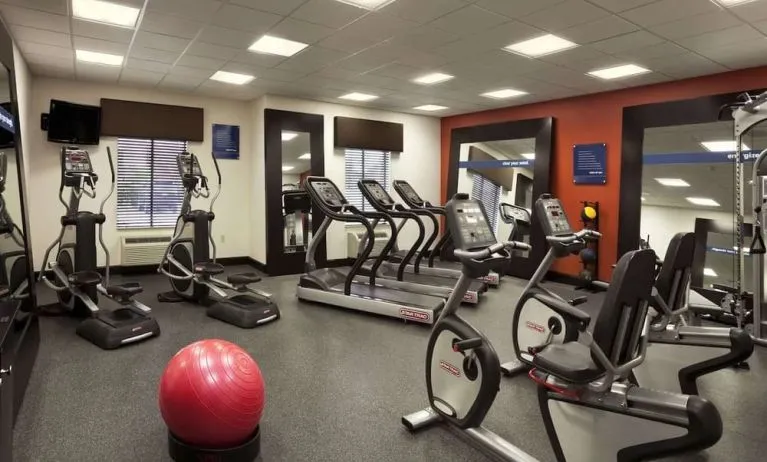Well equipped fitness center at Hampton Inn & Suites Conroe - I-45 North.