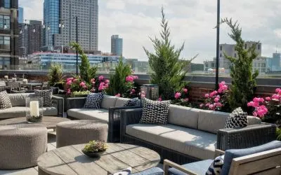 Rooftop lounge with city view at Arlo SoHo.