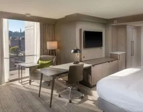 Working station by the window in a day use room at Hilton Birmingham At UAB.