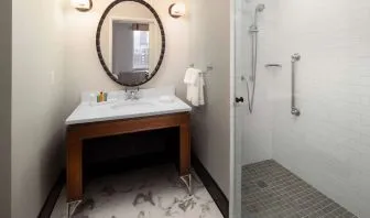 Private guest bathroom at Hilton Brooklyn New York.