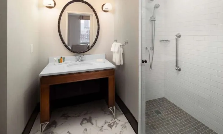 Private guest bathroom at Hilton Brooklyn New York.